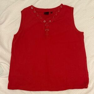 Rafaella red sleeveless tank top with shoe tie accent size medium